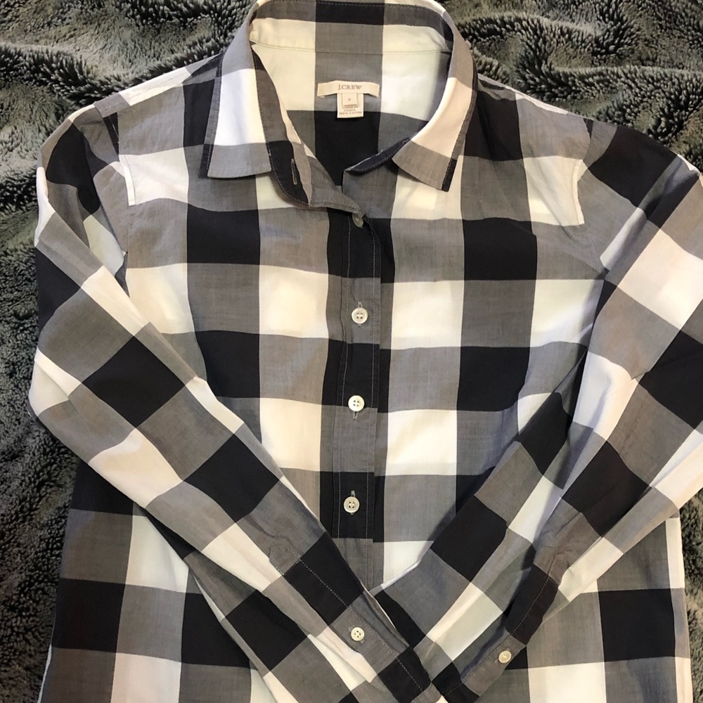 JCrew retail navy buffalo check shirt sz 2